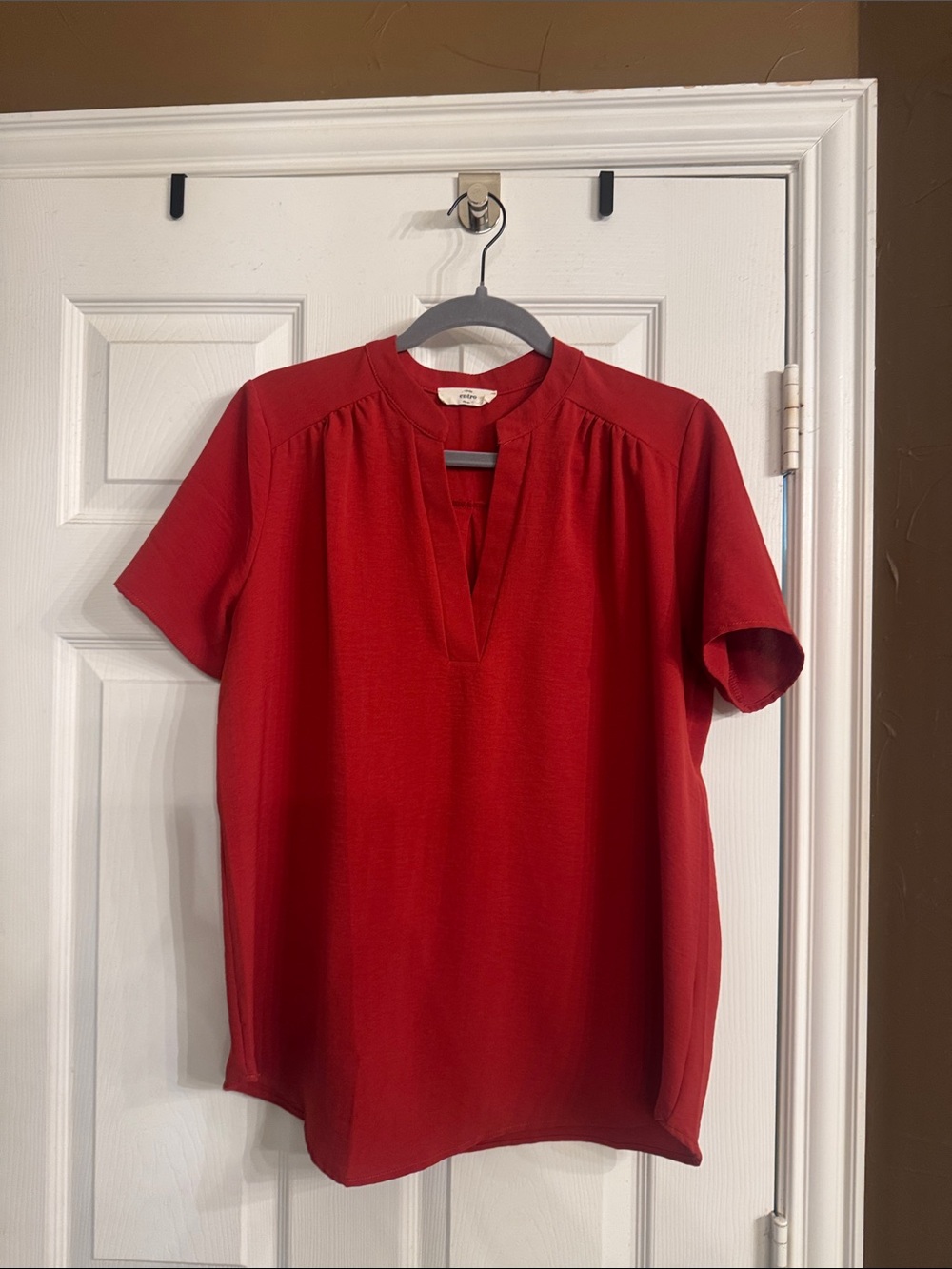 entro Red Short-Sleeve V-Notch Blouse